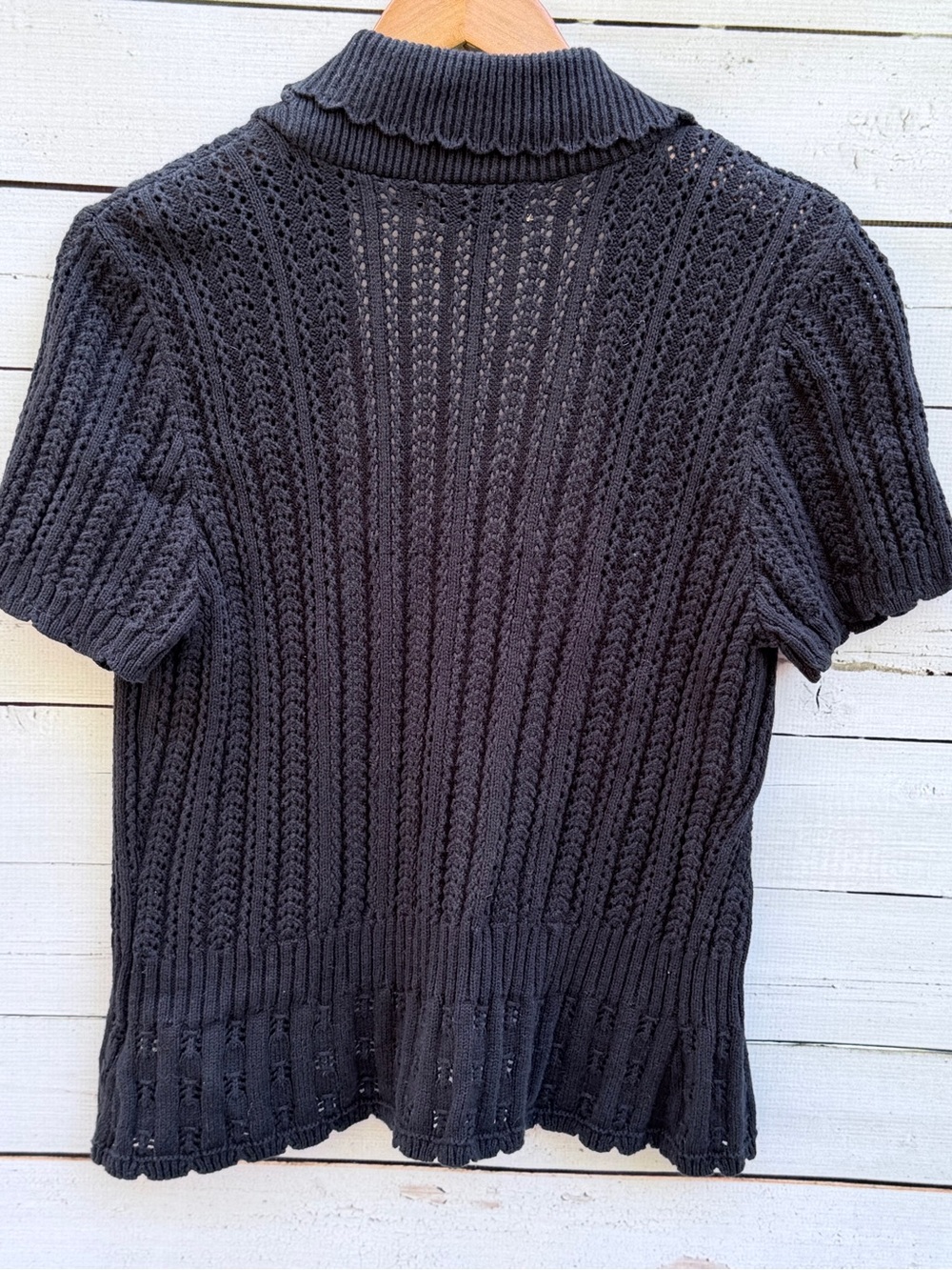 Notations Black Short-Sleeve Open-Knit Cardigan Sweater - Picture 4 of 5
